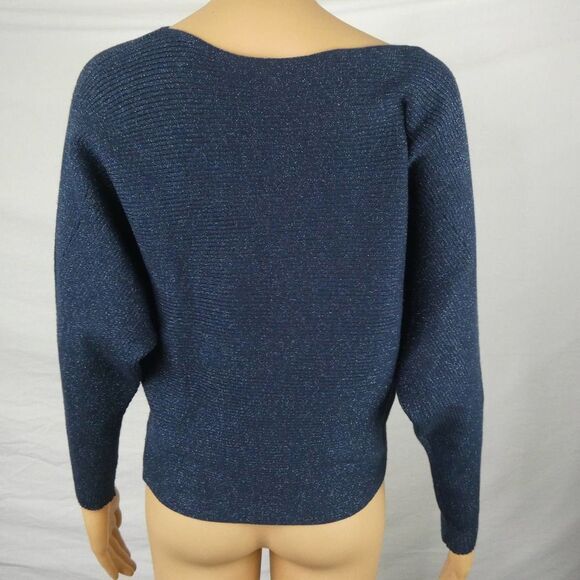 Chico's Navy Blue Metallic Dolman Sleeve Pullover Sweater Ribbed 1 Small - Picture 7 of 10